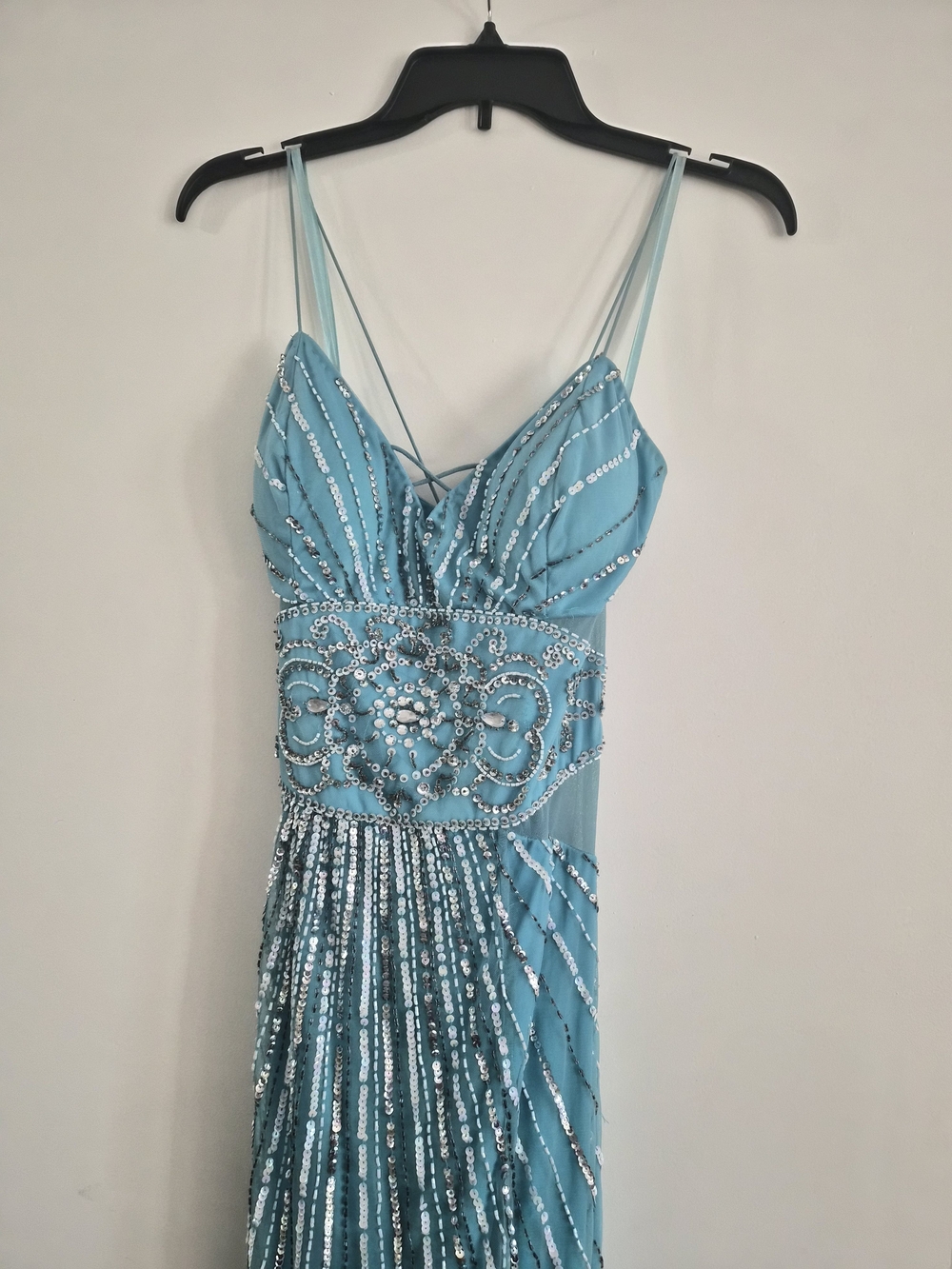 Sequined Aqua Blue Evening Gown